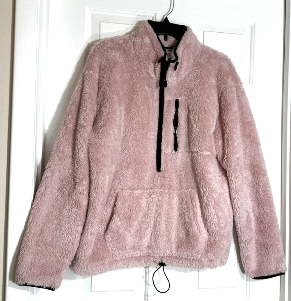 Victorias Secret Pink Teddy Sherpa Fleece 1/2 Zip Pullover Mauve Pink Cozy M